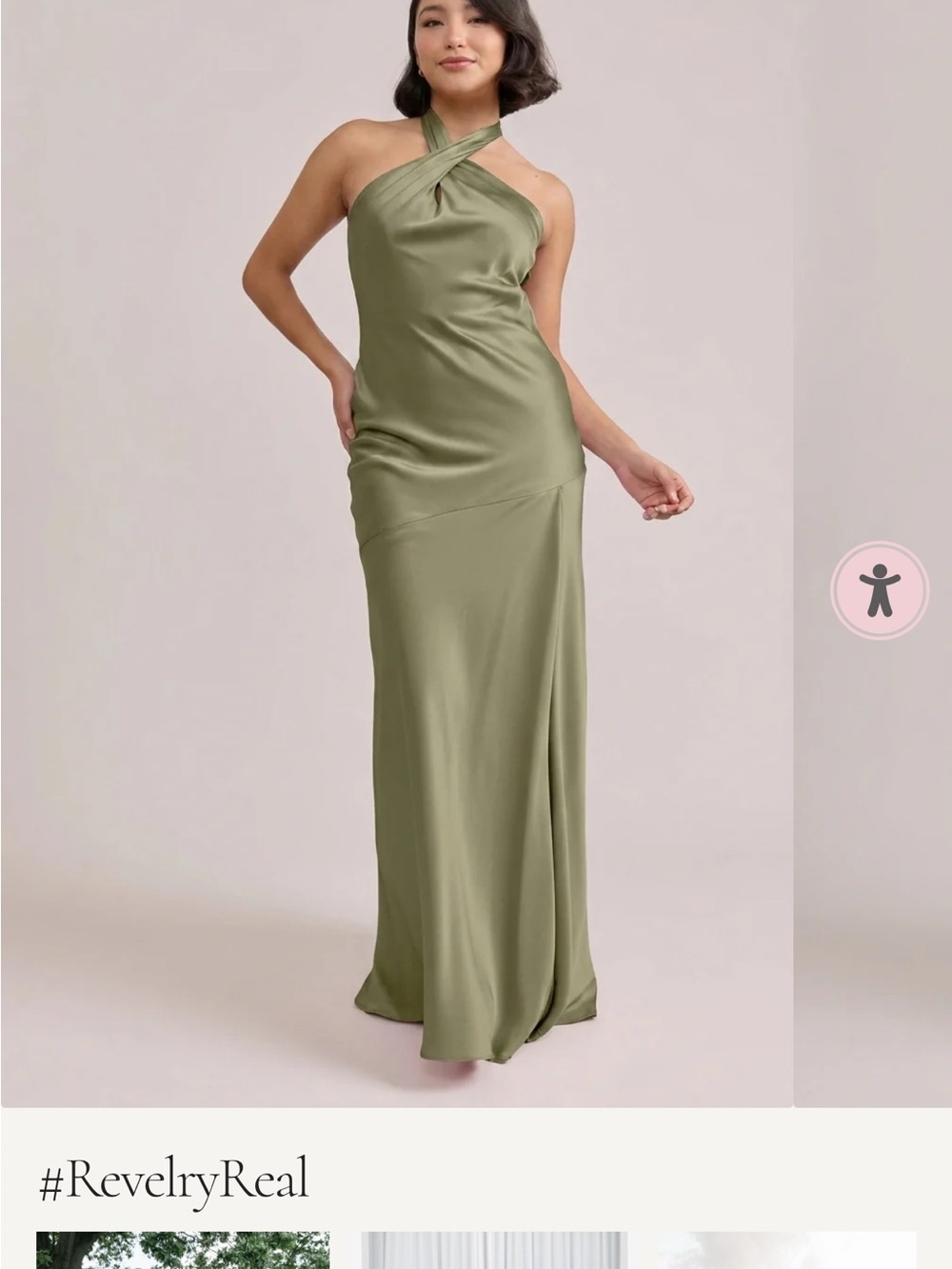 Revelry moss Cross-Halter Satin Maxi Dress
